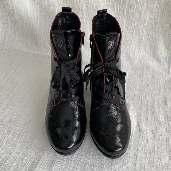 Remonte Patent Leather Black & Red Ankle Boots Sz 8.5 - Picture 6 of 16